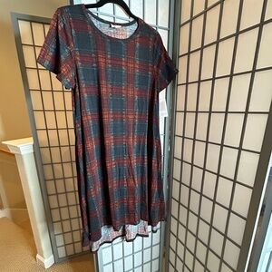 NWT LuLaRoe Carly High Low Swing Dress in Red and Blue Plaid